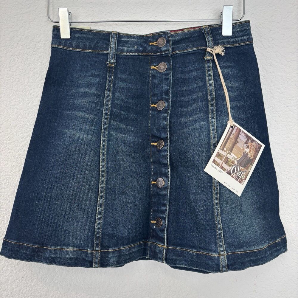 New Cello Jeans Women’s Denim Skirt XS Mini Button Front Festival 60s Hippie
